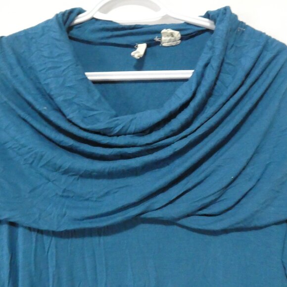 COVET | small | Elegant Blue Cowl Neck Long Sleeve Sweater Dress - Picture 4 of 14